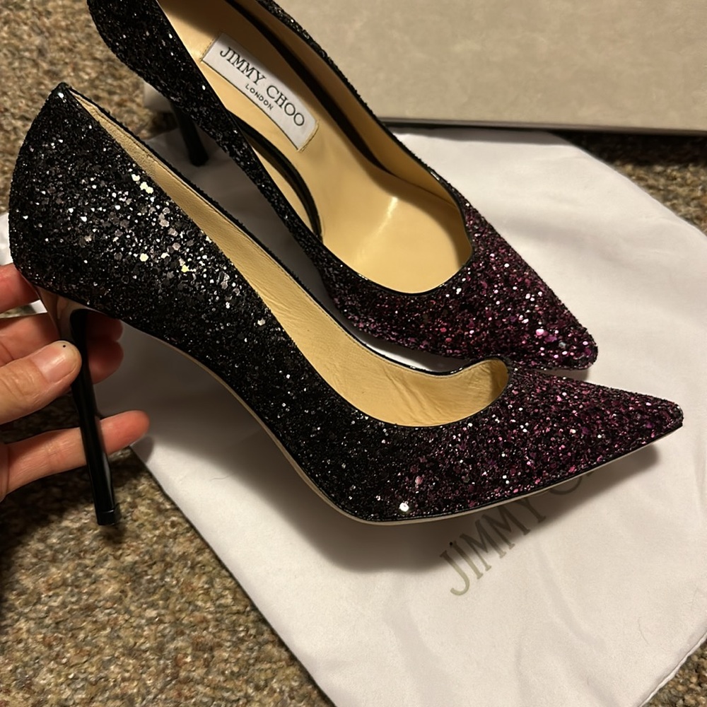 Jimmy Choo size 39.5 pink & purple glitter ROMY 100